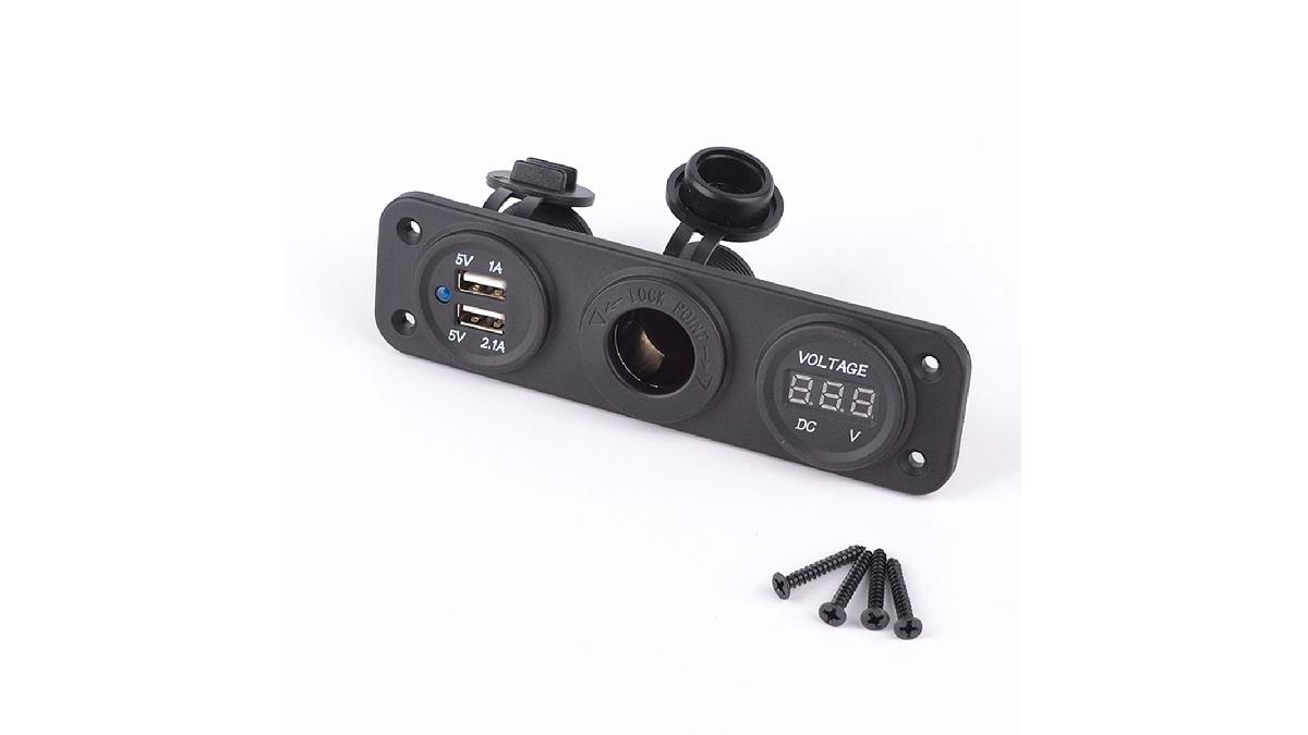 Adaptateur+USB+d%27Encastr%C3%A9+3-en-1+2xUSB+5V-2%2C1A%261A%2FInd.+Volt%2FPrise%2FInput+12V-24V